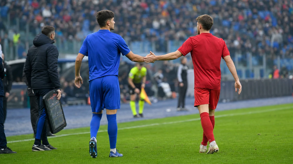 Spelmoment från en fotbollsmatch i Serie A.